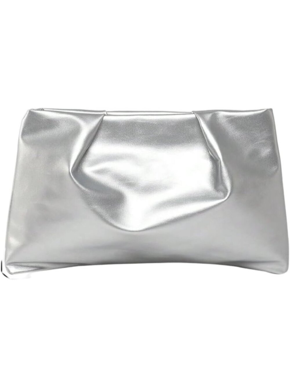 👜Women's Silver PU Leather Clutch Purses Small Zipper Elegant Ruched Handbag